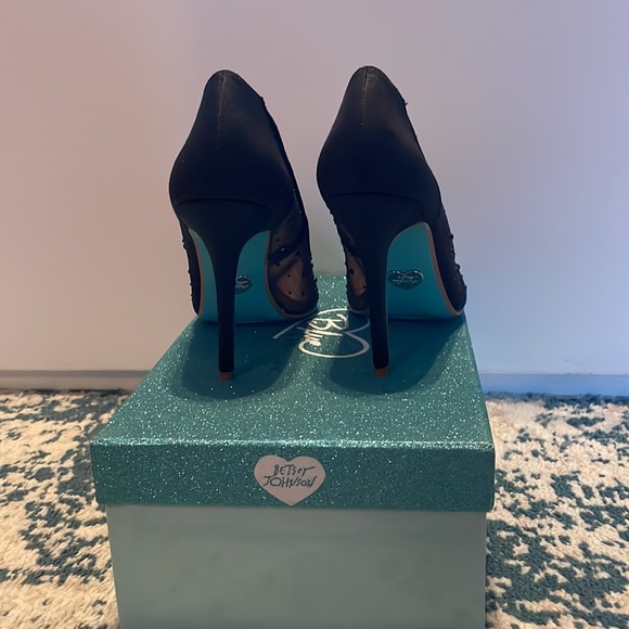 Betsy Johnson- ‘Rubie’ pump 7.5- black mesh/ rhinestone stilettos- gently worn - Picture 2 of 4